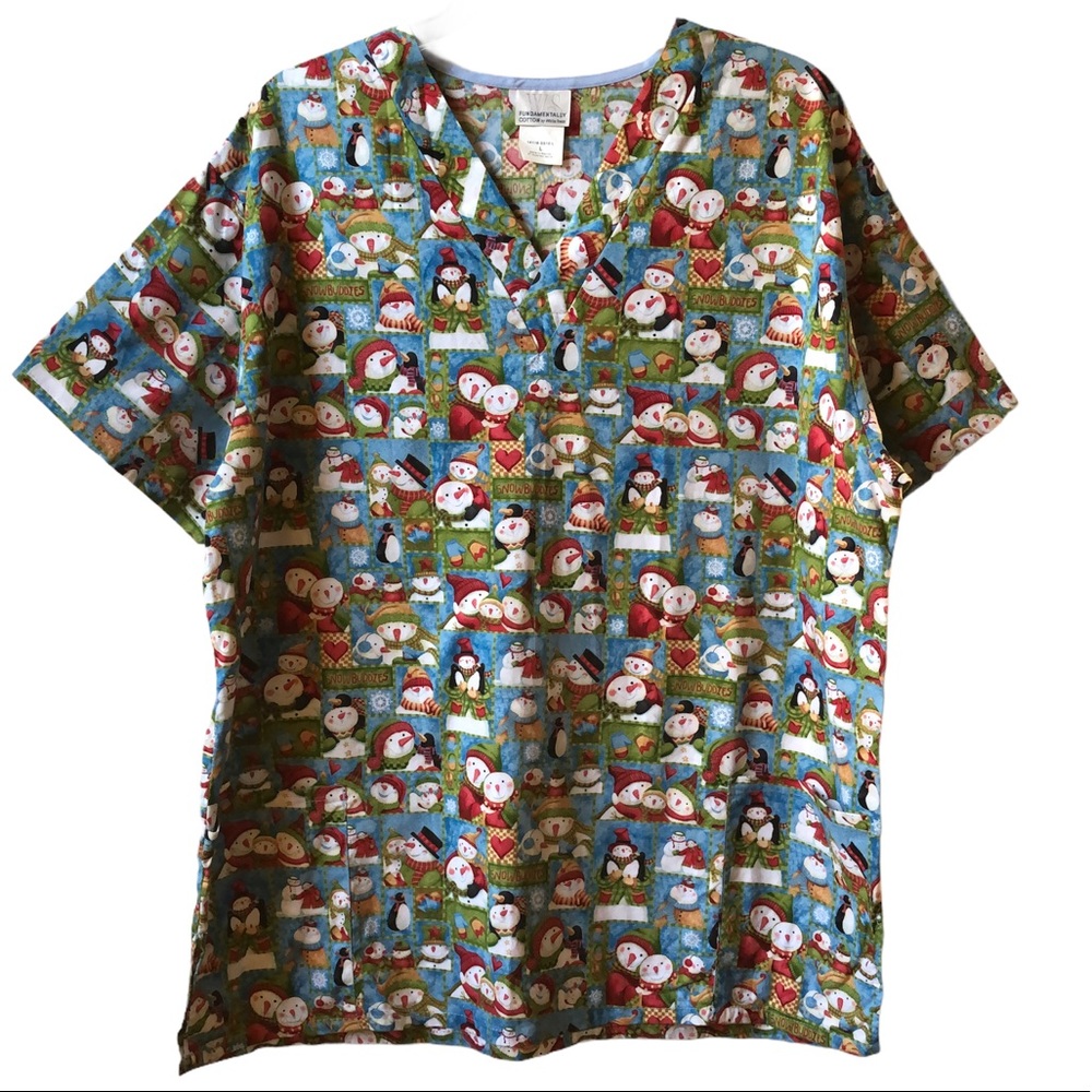 Fundamentally Cotton by White Swan Christmas Medical Scrub top, size Lar…